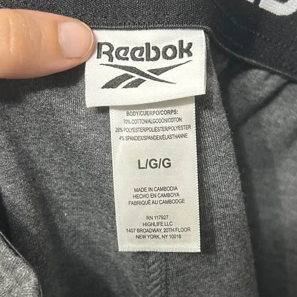 Reebok Jogger Sweatpants NWT Mens Sz L Gray Drawstring Athleisure Casual Workout